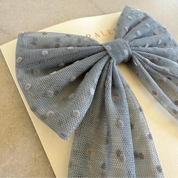 NWT Noralee Oversized Blue Polka Dot Tulle Hair Bow | Rylee + Cru - Picture 3 of 6